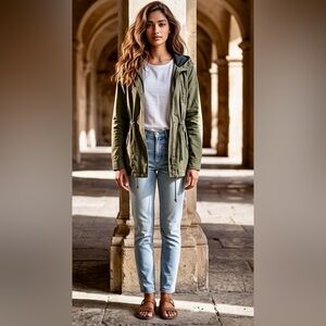 EUC Ambiance Olive Green Utility Jacket Sz M with hood like new